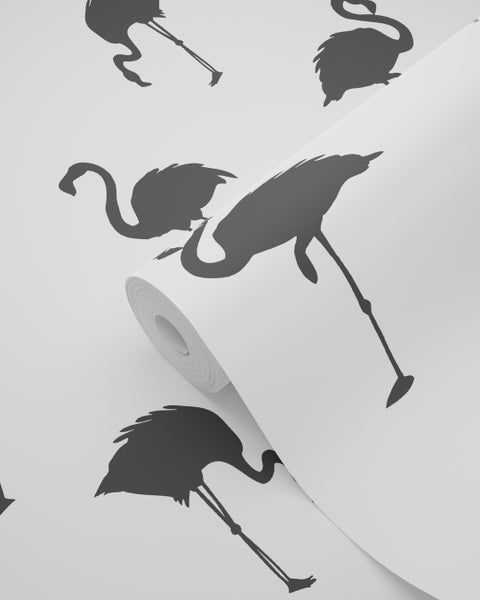 ESTAhome Tapete Flamingos Schwarz und Weiß - 53 cm x 10.05 m - 138993