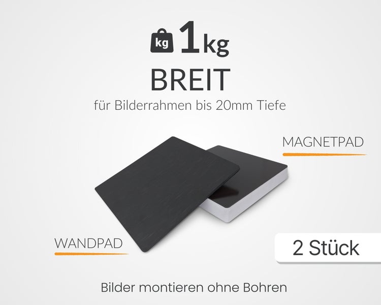 Zwei Magnetpads zur Montage von Bildern ohne Bohren bis 1 kg Gewicht