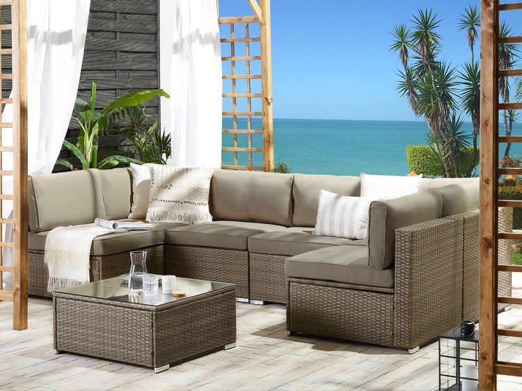 Garten Ecksofa mit Tisch 6-Sitzer BELVEDERE Polyrattan Braun