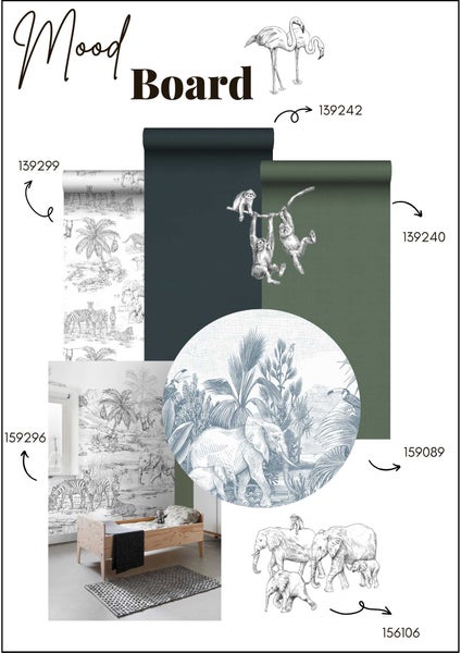 ESTAhome Wandtattoo Dschungeltiere Schwarz-Weiß - 47.5 x 66 cm - 156106
