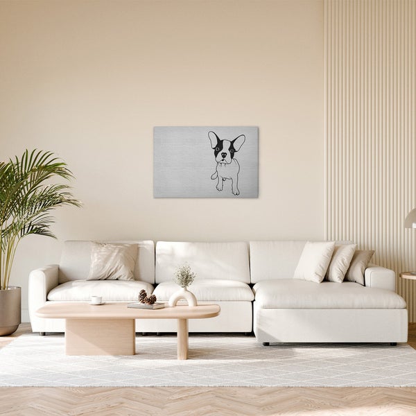 Wohnzimmer mit einer Leinwand mit einer Hundezeichnung