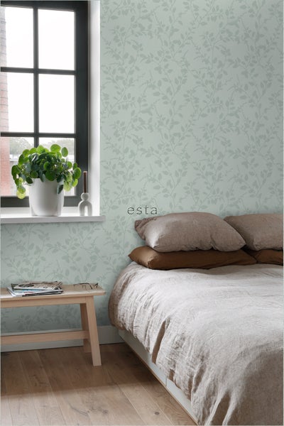 ESTAhome Tapete Blattmuster Seladongrün - 53 cm x 10.05 m - 148729