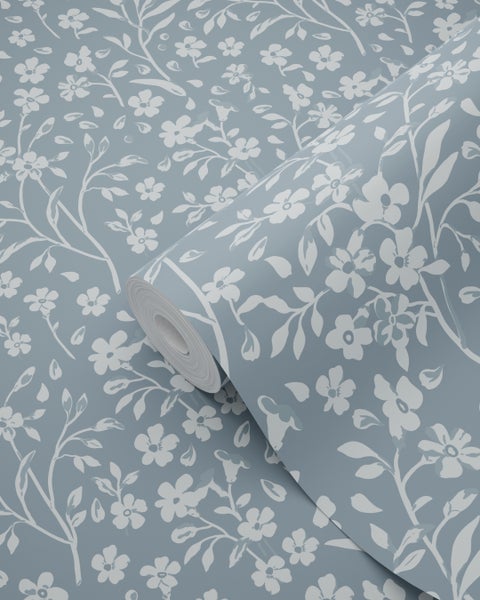 ESTAhome Tapete Blumen Graublau - 53 cm x 10.05 m - 139885