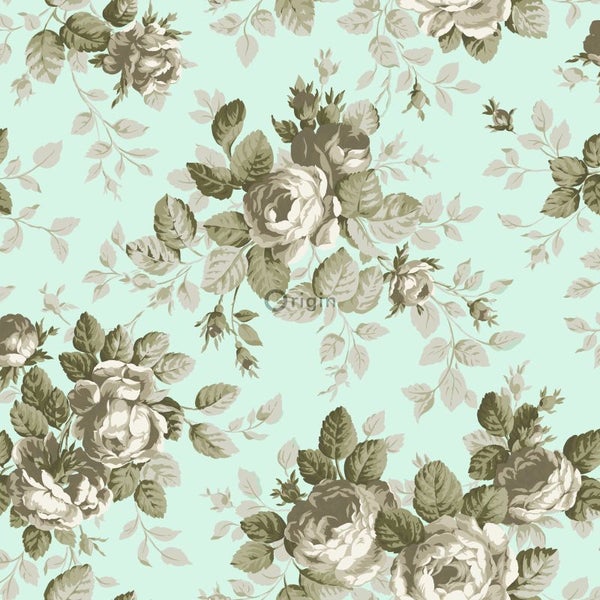 Origin Wallcoverings Tapete Rosen Meeresgrün - 53 cm x 10.05 m - 326143