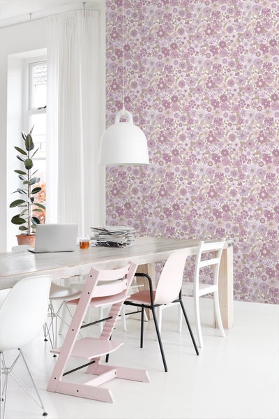 ESTAhome Tapete Retro Blumen Violett - 50 x 900 cm - 131248