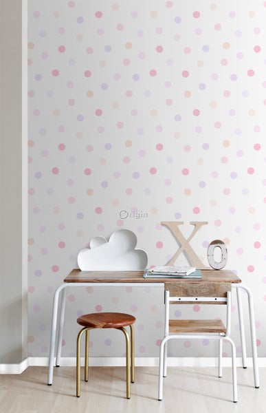 Origin Wallcoverings Tapete Punktmuster Puderrosa, Pastellviolett und Pfirsichorange - 53 cm x 10.05 m - 347507