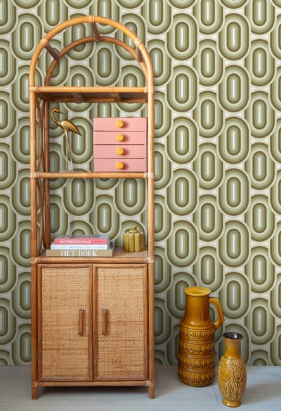 ESTAhome Tapete Retro-Ornamente Olivgrün - 50 x 900 cm - 130984