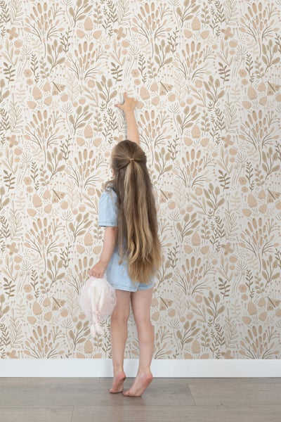 ESTAhome Tapete Blätter und Blumen Weiß und Beige - 50 x 900 cm - 131389