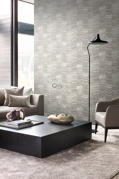 Origin Wallcoverings Tapete Zick-Zack-Mamorstreifen Hellgrau - 53 cm x 10.05 m - 337246