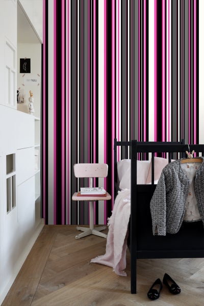 ESTAhome Tapete Streifen Rosa und Schwarz - 53 cm x 10.05 m - 116534