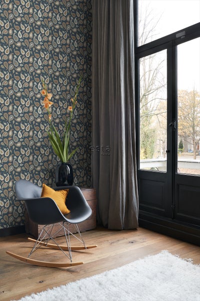 ESTAhome Tapete Paisley-Muster Dunkelblau, Beige und Mintgrün - 50 x 900 cm - 139285
