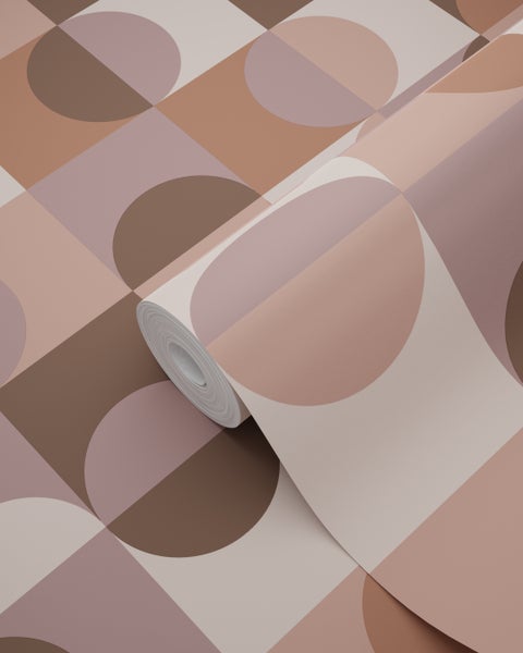 ESTAhome Tapete Kreise im Bauhaus-Stil Braun und mauve-violett - 50 x 900 cm - 131241