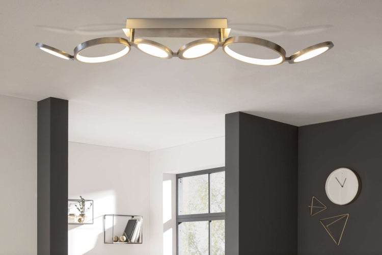 LED Deckenleuchte STELARI Länge 100 cm aus Metall in stahl-blank und weißem Kunststoff, mit fest verbauten LEDs, Deckenlampe für Wohnräume oder Büro