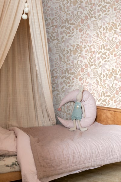 ESTAhome Tapete Blumen und Vögel Weiß, Beige und Hellrosa - 53 cm x 10.05 m - 139866
