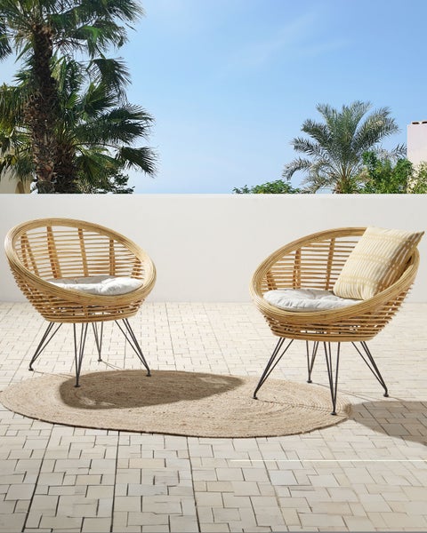 Set mit 2 Stühlen und Sitzkissen MARATEA Rattan Naturfarben