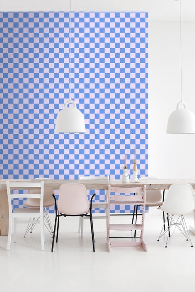 ESTAhome Tapete Karomuster Violett und Pastellblau - 53 cm x 10.05 m - 130912