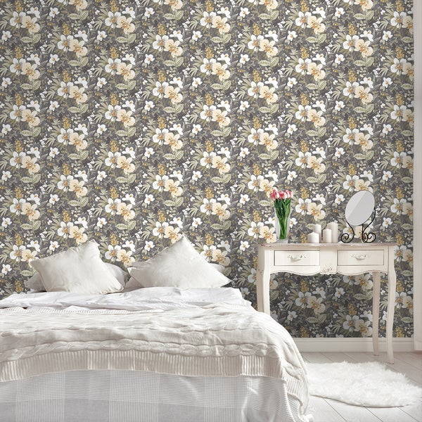Sanders und Sanders Tapete Blumen Dunkelgrün - 53 cm x 10 m - 640393