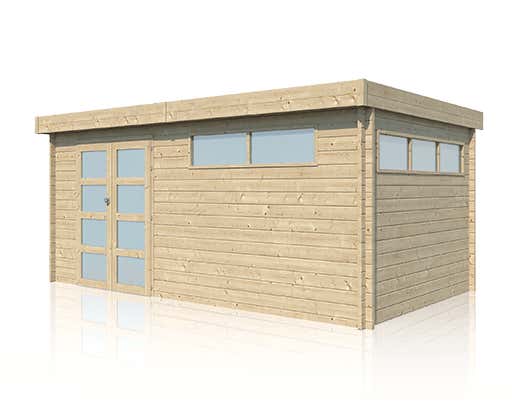 Alpholz Gerätehaus Modern 480x320 Gartenhaus aus Holz, Holzhaus mit 44 mm Wandstärke, Blockbohlenhaus, Naturbelassen 5,1x4,1m