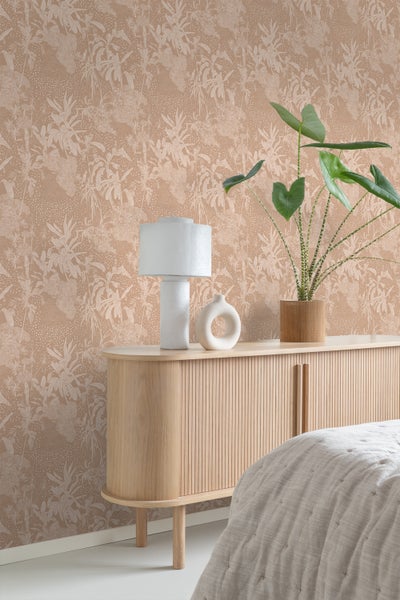 ESTAhome Tapete tropische Blätter Terrakottarosa - 50 x 900 cm - 139889