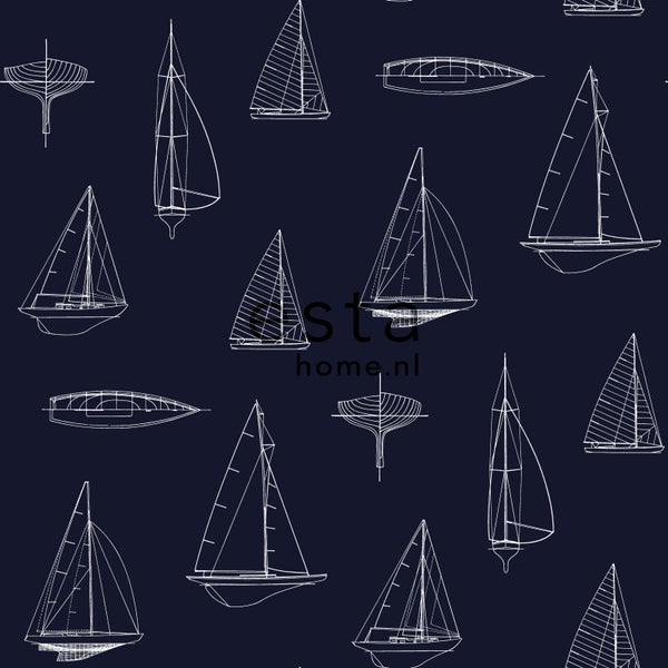 ESTAhome Tapete Boote Marineblau - 53 cm x 10.05 m - 136428
