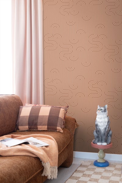 ESTAhome Tapete grafische Linien Terrakotta - 50 x 900 cm - 131024