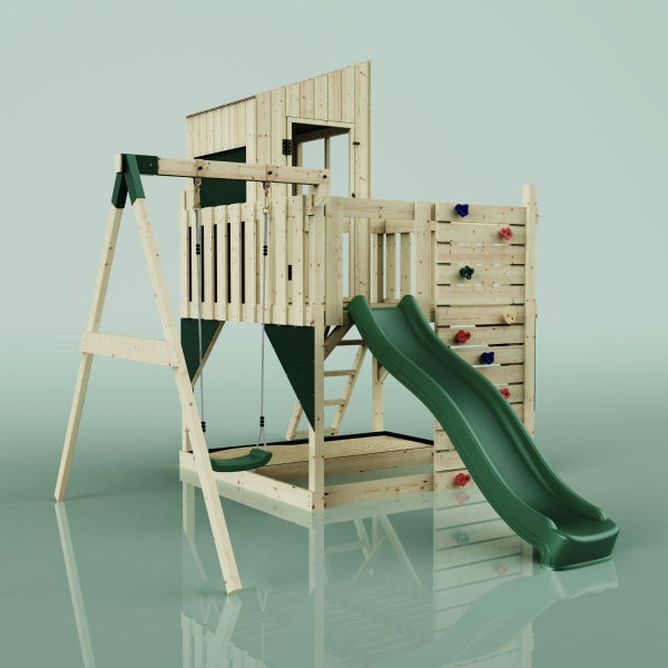 PolarPlay Spielturm Brita aus Holz in Grün Babyschaukel