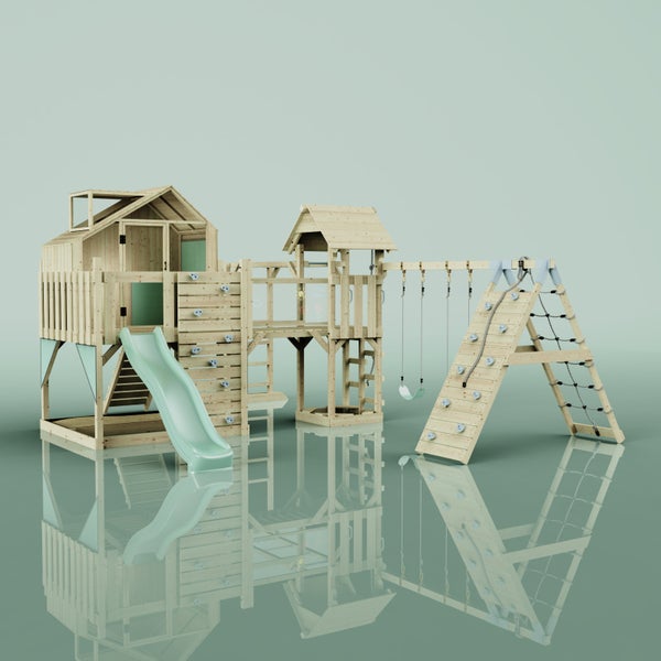 Holzspielplatz mit Rutsche, Schaukel und Kletterwand für den Garten