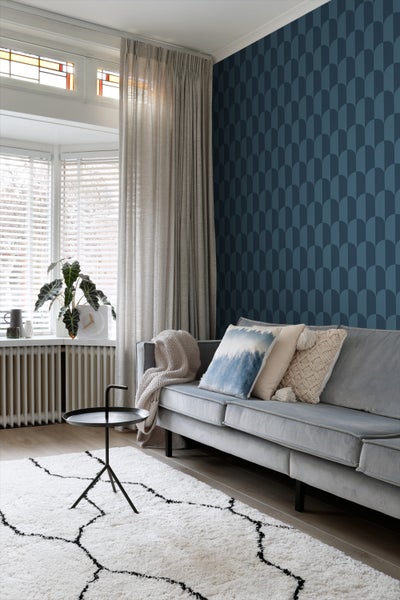 ESTAhome Tapete Art Decó Muster Dunkelblau - 50 x 900 cm - 139990