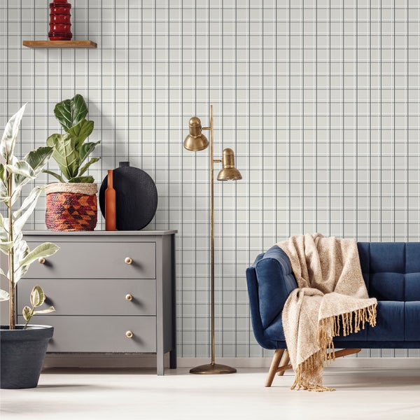 Sanders und Sanders Tapete Karomuster Beige, Grau und Weiß - 53 cm x 10 m - 640358