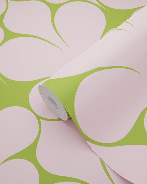 ESTAhome Tapete Retro-Ornamente Rosa und Grün - 50 x 900 cm - 131563