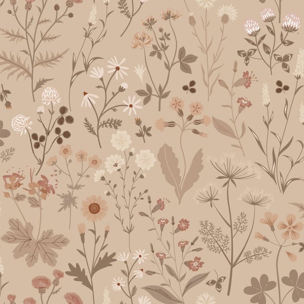 ESTAhome Tapete Feldblumen Sandbeige - 53 cm x 10.05 m - 139840