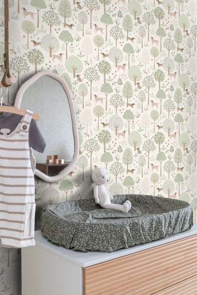 ESTAhome Tapete Hunde Mintgrün und Weiß - 53 cm x 10.05 m - 139709
