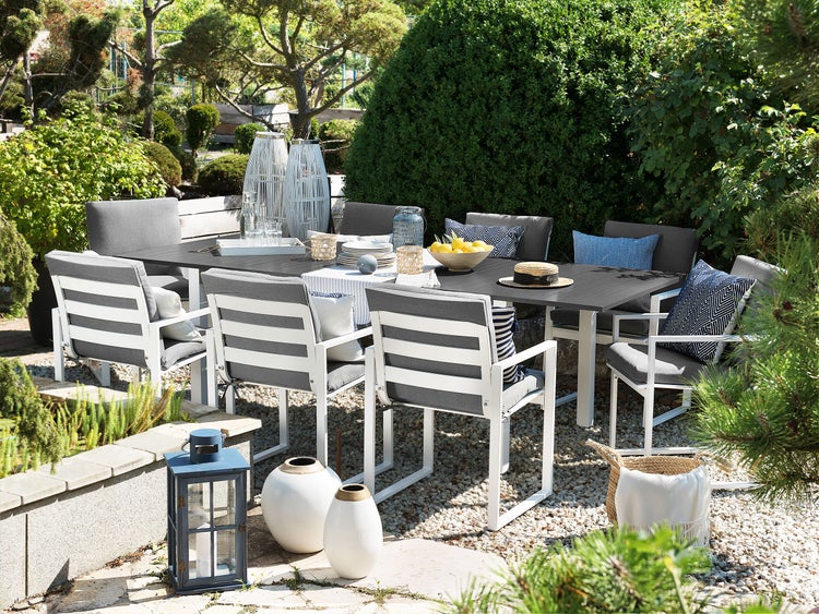 Gartenmöbel Set 8-Sitzer PANCOLE inkl. Kissen Metall Grau