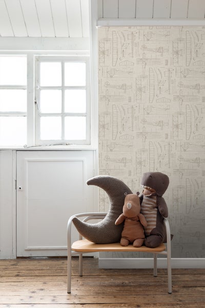 ESTAhome Tapete Kontruktionszeichnungen von Flugzeugen Beige und Sandbraun - 50 x 900 cm - 139959