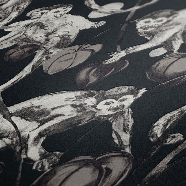 Detailaufnahme einer Tapete mit Affenmuster