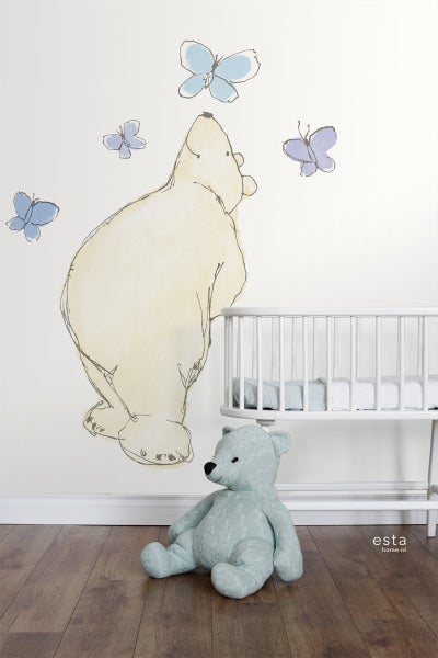 ESTAhome Fototapete Bär Beige, Blau und Lila - 139,5 cm x 270 cm - 157321