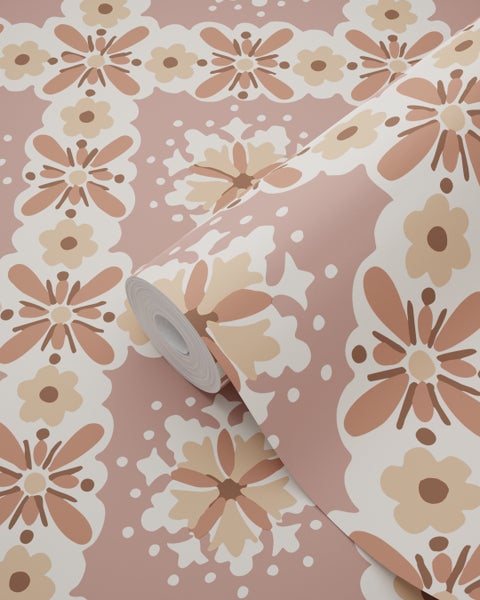 ESTAhome Tapete Blumenmuster mauve-violett und Braun - 50 x 900 cm - 131501