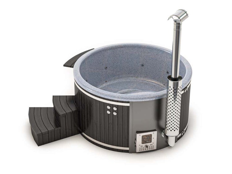 FinnTherm Badefass Stockholm Spa Edition Deluxe aus Holz in Schwarz 2x2m