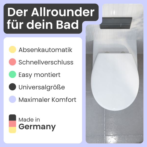 WC-Sitz mit Absenkautomatik, Schnellverschluss und Universalgröße