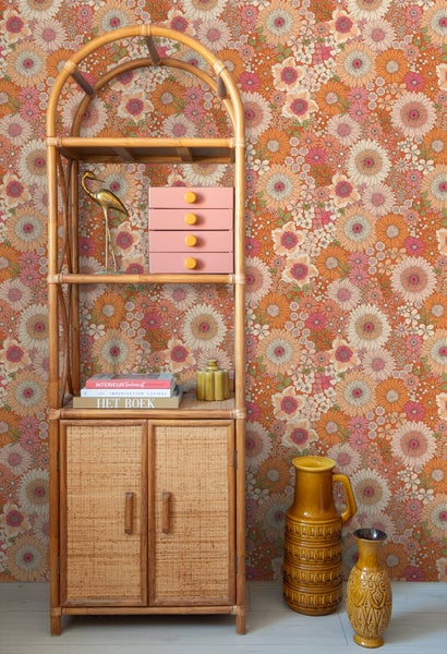 ESTAhome Tapete Retro Blumen Orange und Rosa - 50 x 900 cm - 131315