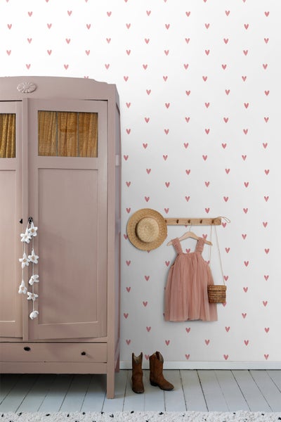 ESTAhome Tapete Herzchen Weiß und Rosa - 50 x 900 cm - 131630