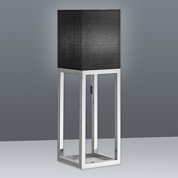 Tischleuchte ALFA, moderne Tischlampe aus Metall und Textil in Chrom/Dunkelgrau mit E27-Fassung, 65 cm hoch, schicke Lampe für Diele, Wohnzimmer und Büro