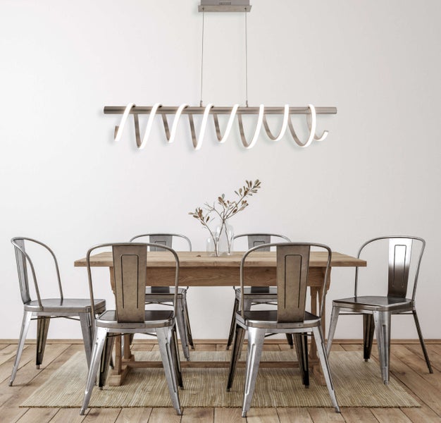LED Pendelleuchte BELLEZA, moderne Pendellampe aus  Metall und Kunststoff in Nickel matt und Weiß, mit fest verbauten LEDs, 100 cm lang. Die ideale Beleuchtung für Wohnzimmer, Esszimmer oder Küche.