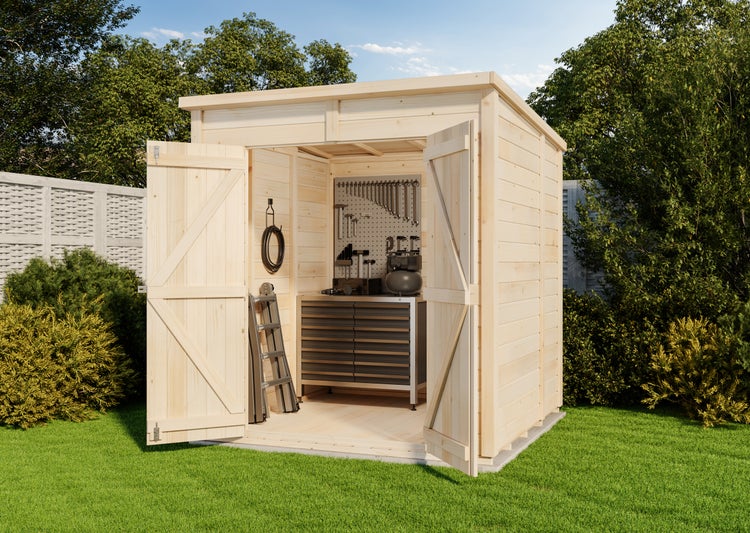 Storehaus Gerätehaus Sepp Gerätehaus aus Holz, Geräteschrank mit 12 mm Wandstärke, Gartenhaus, Naturbelassen 1,9x2m