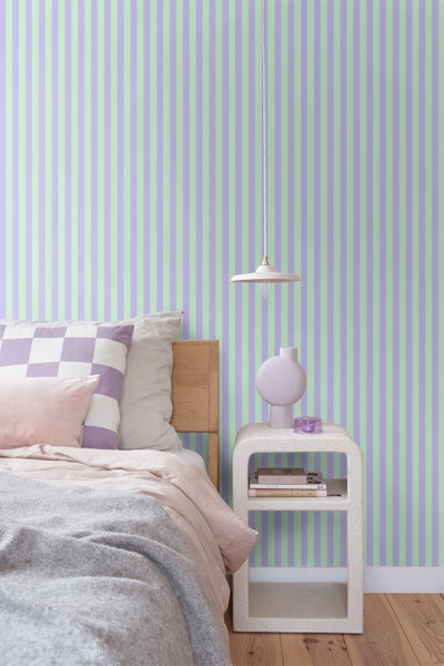 ESTAhome Tapete Streifen Lila und Grün - 50 x 900 cm - 131568