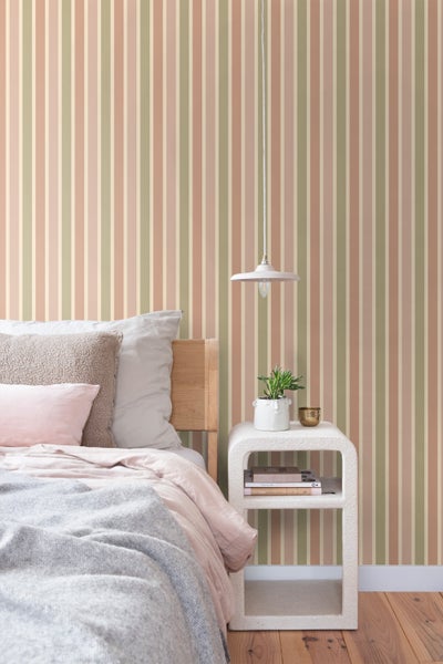 ESTAhome Tapete Streifen Terrakottarosa und Grün - 50 x 900 cm - 131506