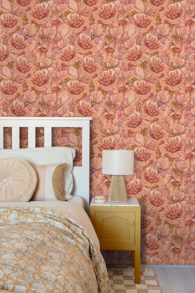 ESTAhome Tapete Blumenmuster Terrakottarosa - 50 x 900 cm - 131294