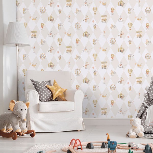 Sanders und Sanders Tapete Zirkus Gelb, Beige und Weiß - 53 cm x 10.05 m - 640619