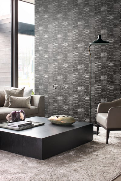 Origin Wallcoverings Tapete Zick-Zack-Mamorstreifen Schwarz - 53 cm x 10,05 m - 337250