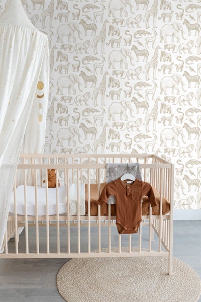 ESTAhome Tapete Dschungeltiere Weiß und Beige - 0.53 x 10.05 m - 139690